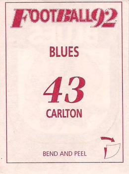 1992 Select AFL Stickers #43 Carlton Blues Back